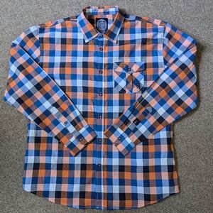 Ecko Unlimited Orange, Blue, And White Long Sleeve Button Shirt XXL/2XL